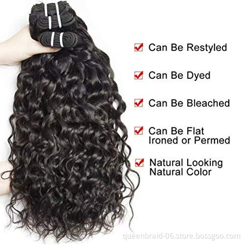 Human Hair Bundles With Closure Brazilian Water Wave Wet and Wavy Curly Weave Bundles with Closure 100% Unprocessed Remy Hair